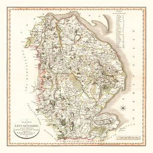 Vintage Map of Lincolnshire County England, 1801