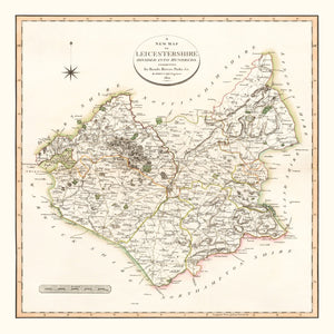 Vintage Map of Leicestershire County England, 1801
