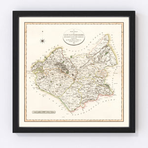 Vintage Map of Lancashire County England, 1806