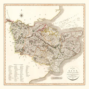 Vintage Map of Kent County England, 1806