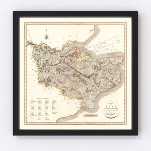 Vintage Map of Kent County England, 1806