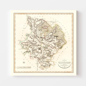 Vintage Map of Huntingdonshire County England, 1801