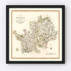 Vintage Map of Hertfordshire County England, 1801