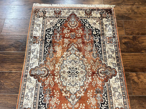 Turkish Silk Rug 3x5, Very Fine 400 KPSI, Floral Medallion, Hand Knotted