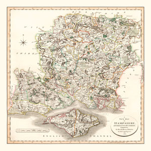 Vintage Map of Hampshire County England, 1801