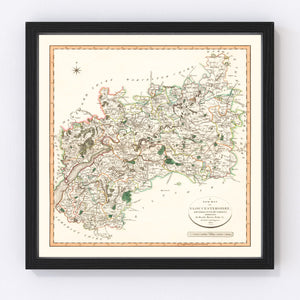 Vintage Map of Gloucestershire County England, 1801