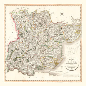 Vintage Map of Essex County England, 1801