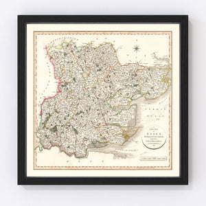 Vintage Map of Essex County England, 1801