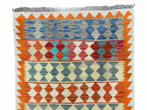 Small Chobi Kilim Rug 3x4 Colorful Diamond Kilim Small Turkish Multicolor Kilim with Diamond Pattern Wool Flatweave Nice