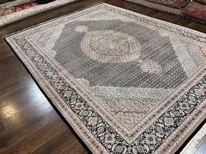 Fine Sino Persian Rug 9x12, Herati Mahi Pattern, Hand Knotted Wool Vintage Black Oriental Carpet 9 x 12 ft, Handmade Room Sized Rug, Nice