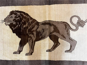 3 x 5 Handmade Rug Brown Beige Hand-Knotted Lion Rug New Vintage Quality Animal