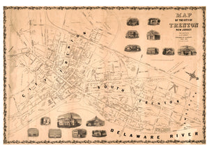 Vintage Map of Trenton, New Jersey 1849