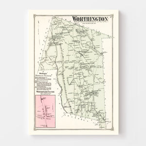 Vintage Map of Worthington, Massachusetts 1873