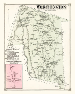 Vintage Map of Worthington, Massachusetts 1873