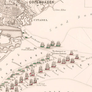 Vintage Map of the Battle of Copenhagen, 1801