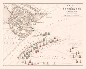 Vintage Map of the Battle of Copenhagen, 1801
