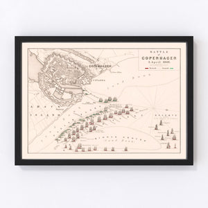 Vintage Map of the Battle of Copenhagen, 1801