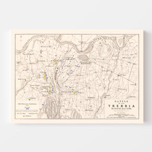 Vintage Map of the Battle of Trebbia, 1799
