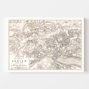 Vintage Map of the Battle of Zurich, 1799