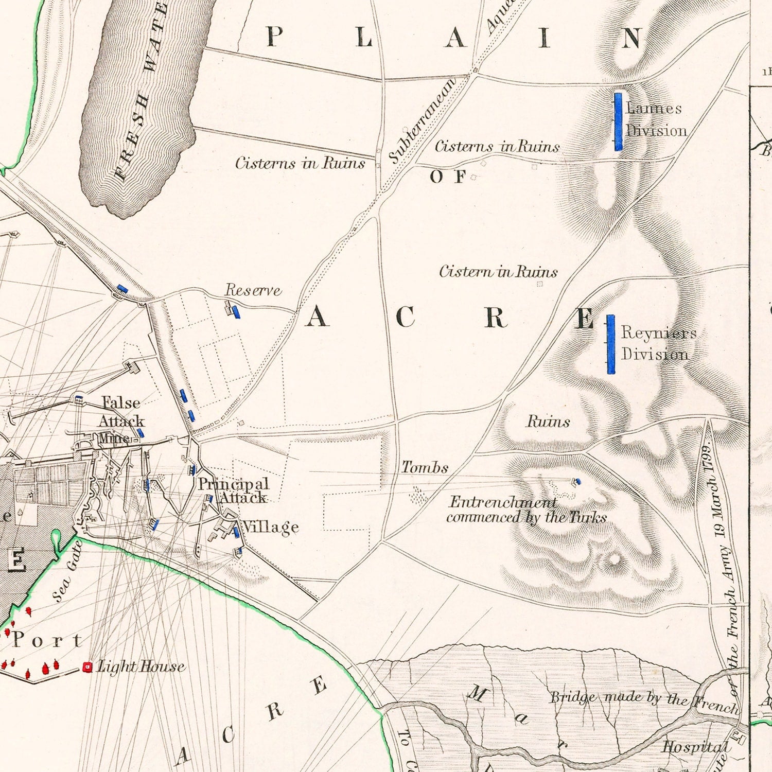 Vintage Map of the Siege of St. Jean d' Acre, 1799