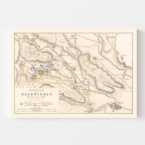 Vintage Map of the Battle of Neerwinden, 1793