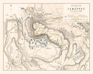Vintage Map of the Battle of Jemappes, 1792