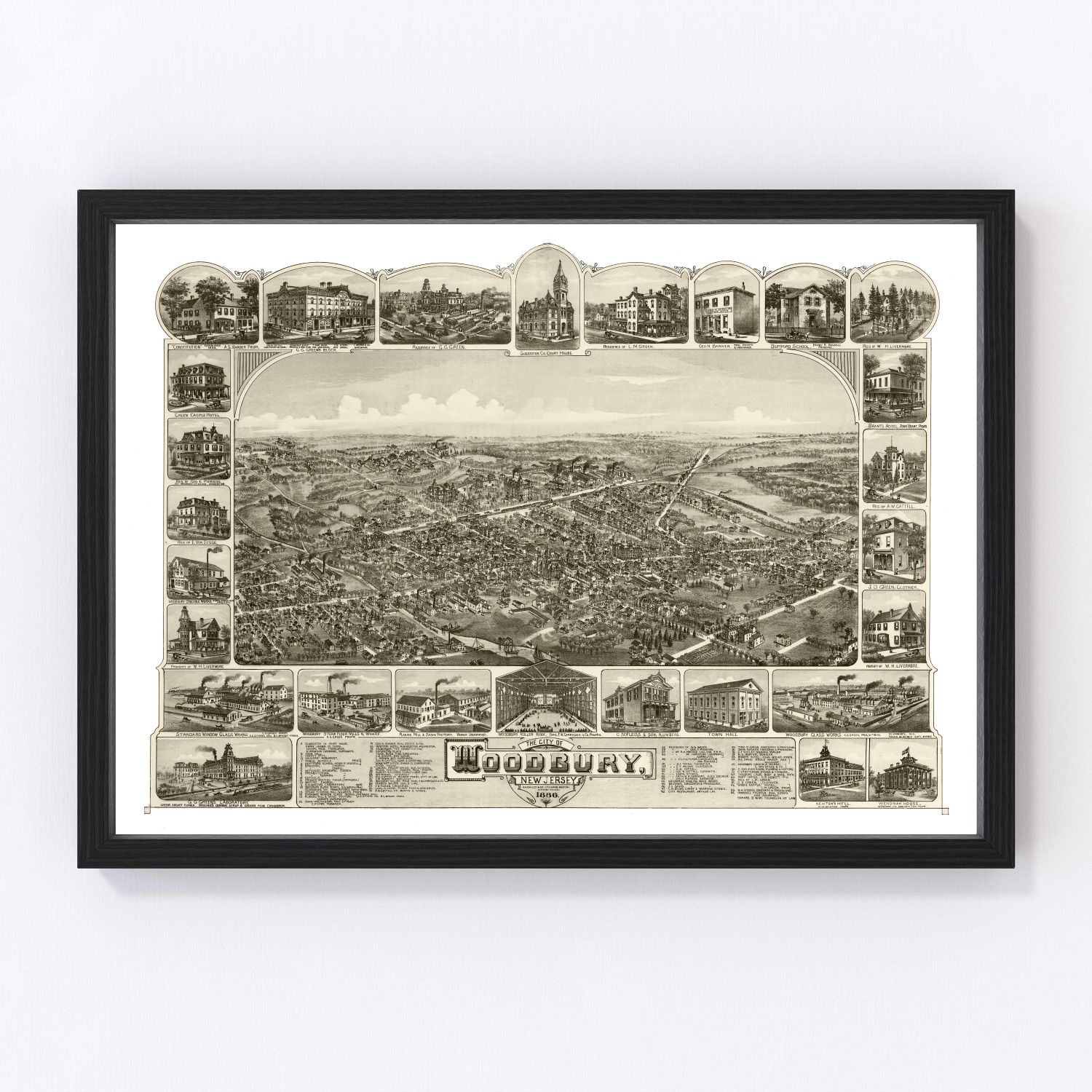 Vintage Map of Woodbury, New Jersey 1886