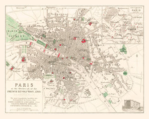 Vintage Map of the Paris French Revolution, 1789