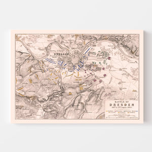 Vintage Map of the Battle of Dresden, 1813