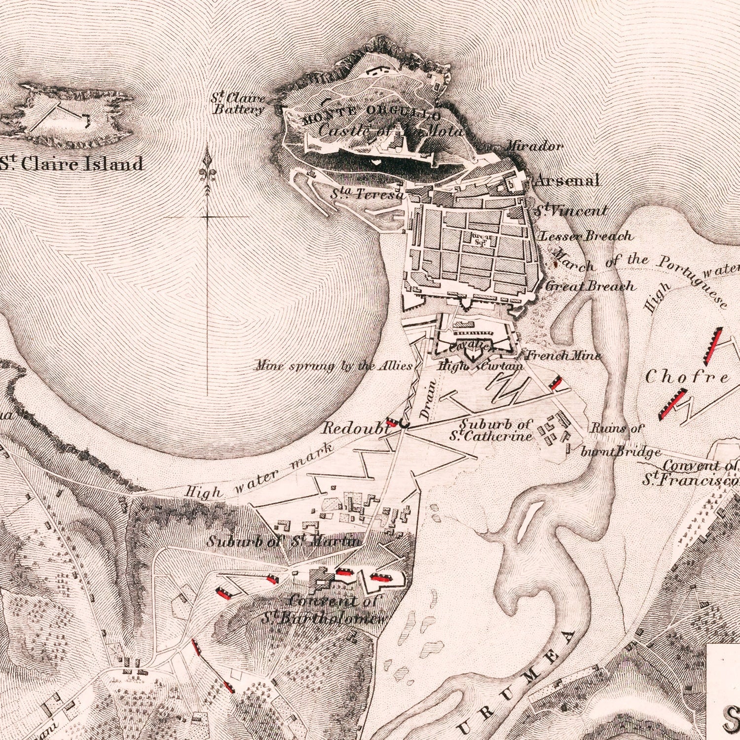 Vintage Map of the Siege of St. Sebastian, 1813