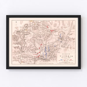 Vintage Map of the Battle of Vitoria, 1813