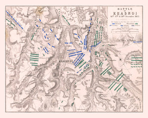 Vintage Map of the Battle of Krasnoi, 1812