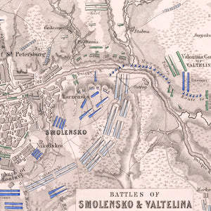 Vintage Map of the Battles of Smolensko & Valtellina, 1812