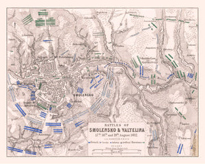 Vintage Map of the Battles of Smolensko & Valtellina, 1812
