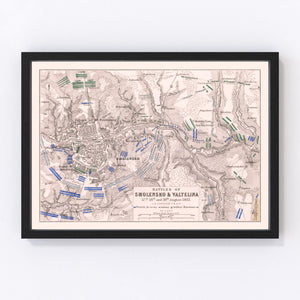 Vintage Map of the Battles of Smolensko & Valtellina, 1812