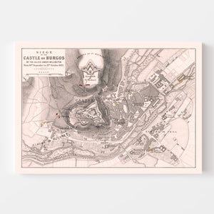 Vintage Map of the Siege of the Castle of Burgos, 1812