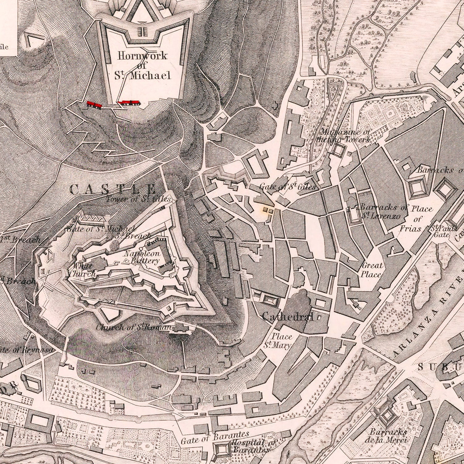 Vintage Map of the Siege of the Castle of Burgos, 1812