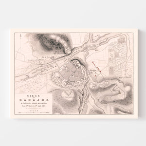 Vintage Map of the Siege of Badajos, 1812