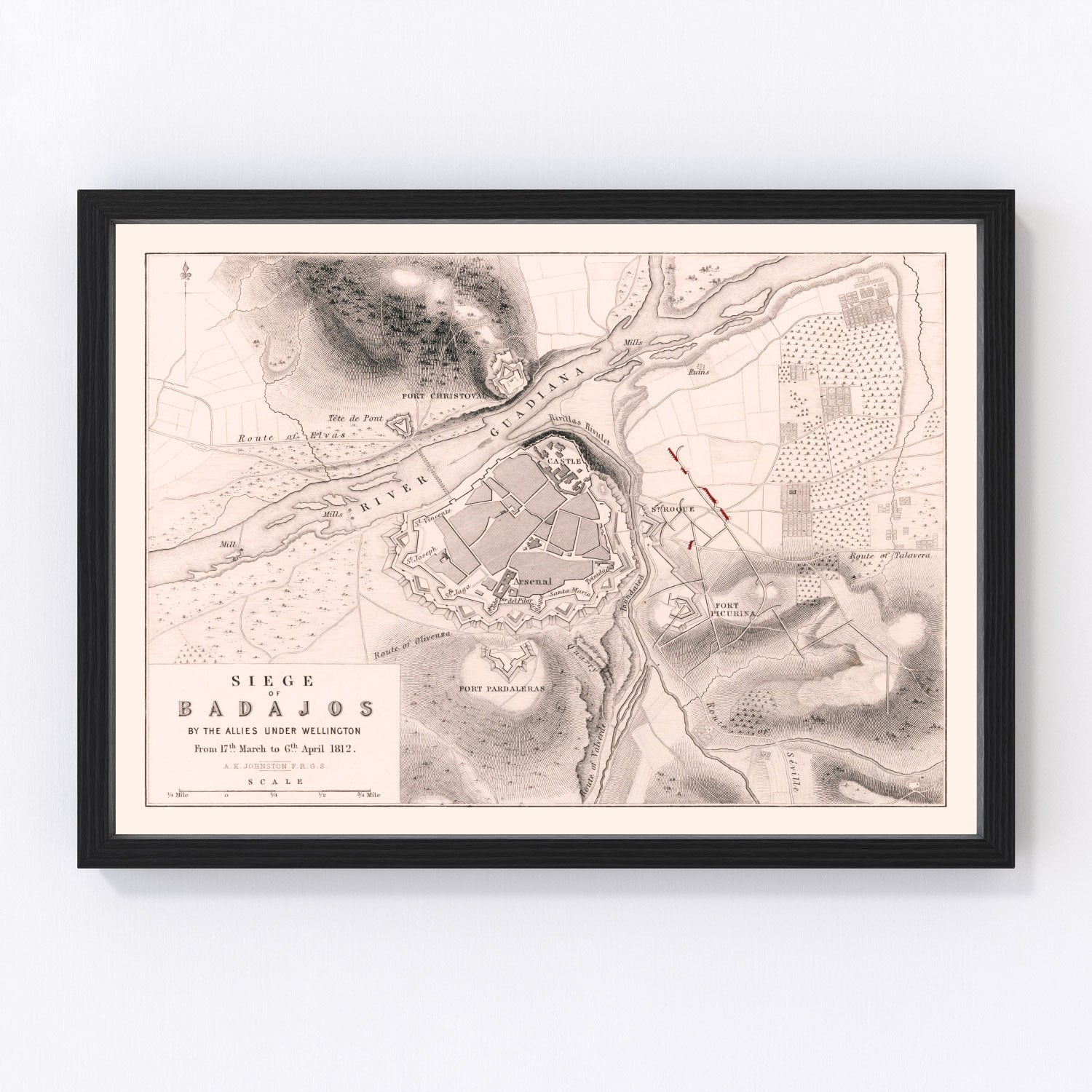 Vintage Map of the Siege of Badajos, 1812