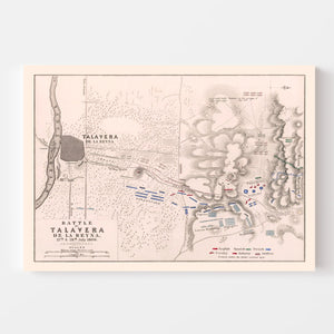 Vintage Map of the Battle of Talavera de la Reyna, 1809