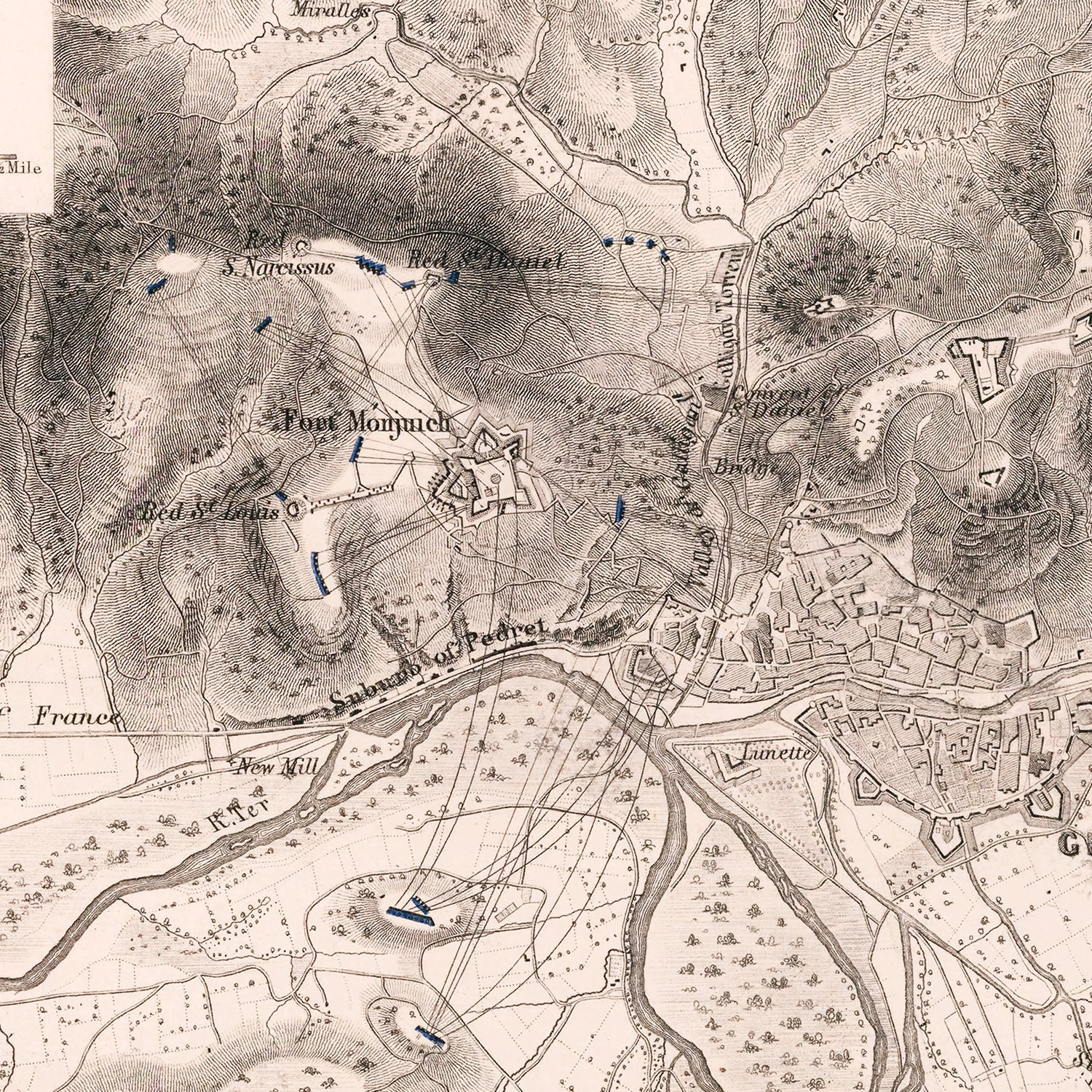Vintage Map of the Siege of Gerona, 1809