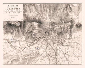 Vintage Map of the Siege of Gerona, 1809