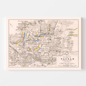 Vintage Map of the Battle of Wagram, 1809