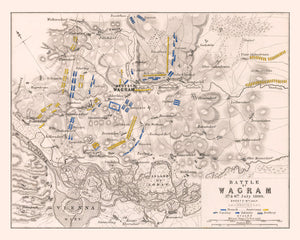 Vintage Map of the Battle of Wagram, 1809