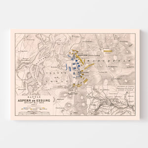 Vintage Map of the Battle of Aspern, 1809