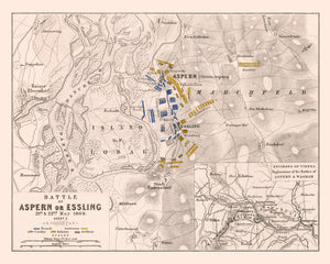 Vintage Map of the Battle of Aspern, 1809