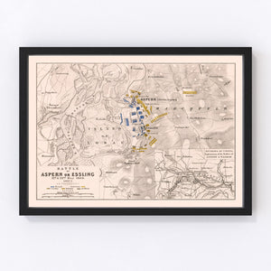 Vintage Map of the Battle of Aspern, 1809