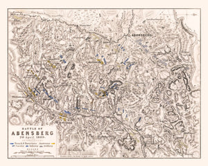 Vintage Map of the Battle of Abensberg, 1809