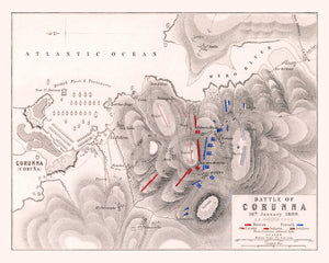 Vintage Map of the Battle of Corunna, 1809