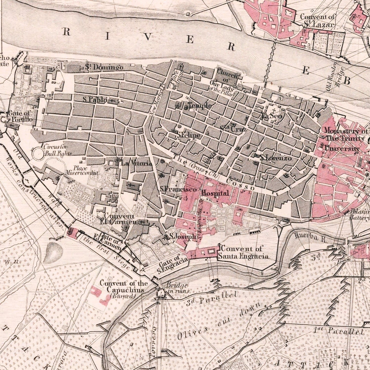 Vintage Map of the Siege of Saragossa, 1809